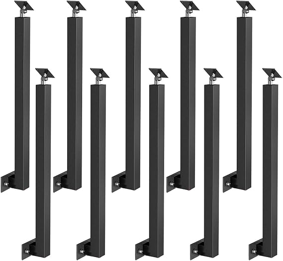JYHHCYS Black Square Stair Baluster Posts - 270 Adjustable Railing Spindles with Screws Kits - Side Mount Iron Balusters for Balcony, Stair, Indoor, Outdoor Decor(10 pcs,H-75cm/29.5 in)