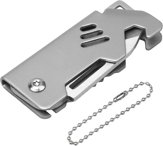 Mini Folding Box Opener Tool with Bottle Opener End, Compact EDC Pocket Utility for Unpacking Parcels, Stainless Steel Portable Keyring Gadget for Outdoor Travel, Daily Carry and DIY Use
