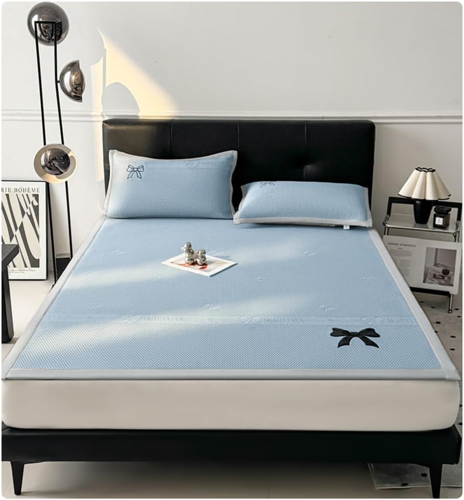 Cooling Mat with 1 Pillowcase, Foldable Folding Summer Ice Silk Emulsion Cover, Chill Mattress Gel Pad Comfortably Cool Bed Cover,Blue 2,80x190cm