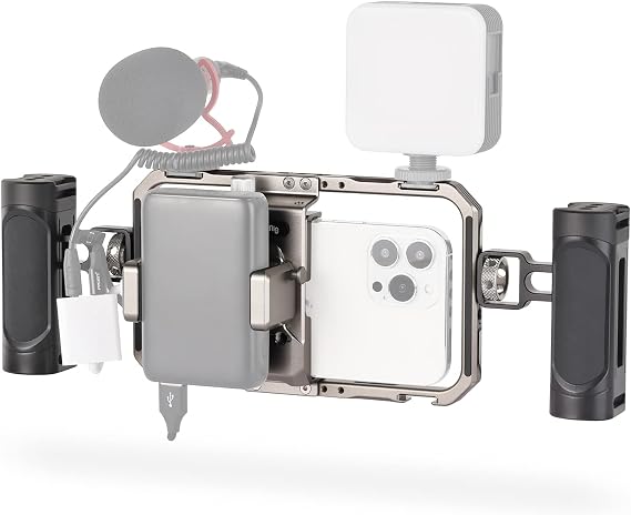 SmallRig Phone Cage Video Rig for iPhone 15 14 13 12 11 Pro Max, Universal Video Phone Stabilizer with Dual Handles and Power Bank Holder - 3609