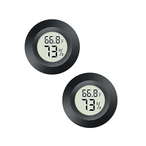 2pcs Mini Hygrometer Thermometer Indoor Outdoor Round Humidity Meter | 3D Printer Temperature Gauge Humidity Sensor Fahrenheit Switchable Celsius Monitor for Reptile Jars