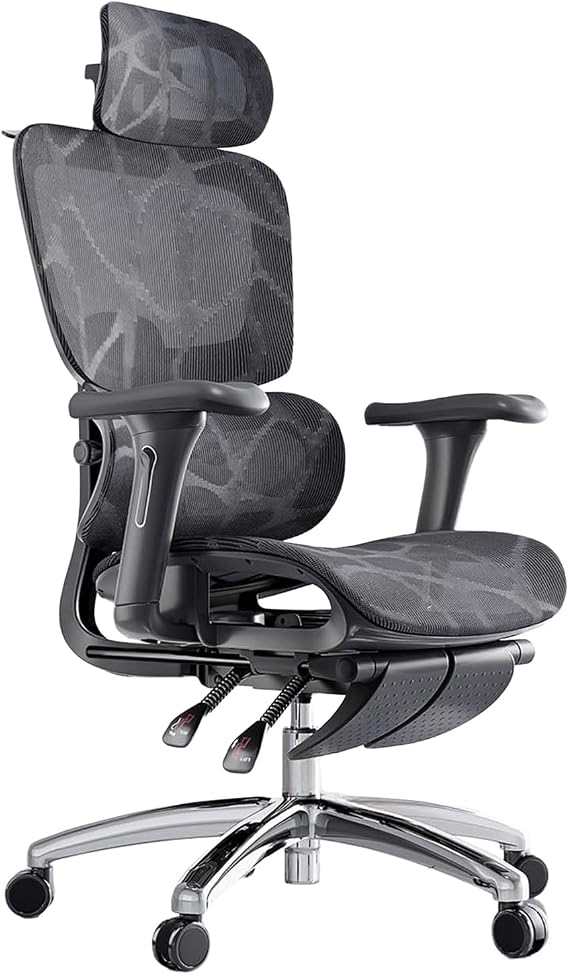 Mesh Office Chair with Footrest Adjustable Lumbar rt 4D FlipUp Arms Ideal for Long Hours of Home and Desk Work