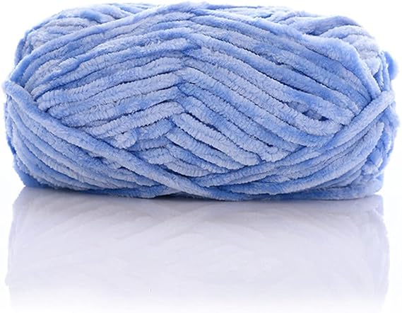 Super Bulky 6mm Gauge Polyester Sky Blue Blanket Chenille Yarn for Hand Knitting Soft Fancy Yarn for Crochet Weaving DIY Craft (Sky Blue, 1 Pack)