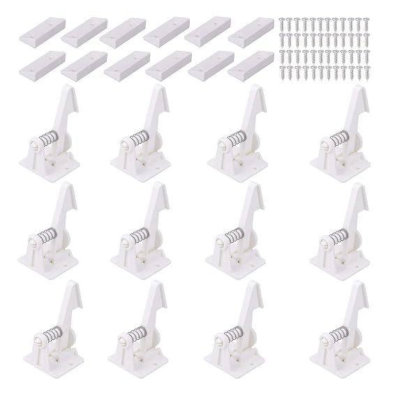 Vmaisi 12 Pack Cabinet Locks Child Safety Latches - Baby Proofing Cabinets Drawer Lock with Adhesive Easy Installation - No Drilling or Extra Screws (White) | Strong hold, Adhesive Installation. Protects curious toddlers