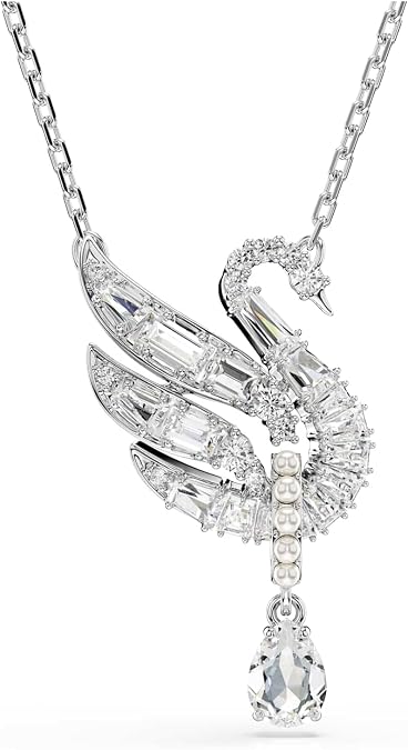 Swarovski Swan pendant, Swan, White, Rhodium finish
