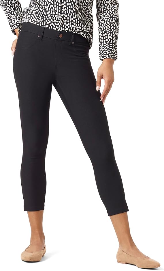HUE Women's Essential Denim Capri Leggings with Pockets and Side Slits, Comfortable Pull On Pants