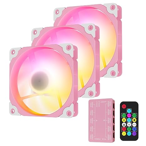 Vetroo 3-Pack ARGB-120 Pink 120mm Computer PC Case Fans | 120mm Address RGB & PWM Cooling Fans High Performance with Controller Hub