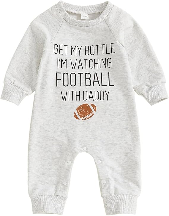 Watch Football With Daddy Newborn Baby Boy Girl Romper Fall Outfits