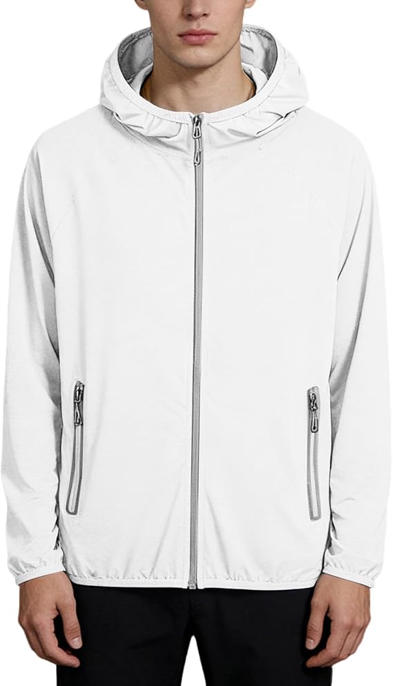 UPF 50 Fishing Shirts for Men Long Sleeve UV Sun Protection Zipper Hoodie Outdoor Hiking Running Stretch Rash Guard