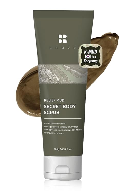 BRMUD Relief Mud Secret Body Scrub | ATEEZ Pick | Korean Body Wash Scrub Exfoliator for Ingrown Hair & Razor Bumps | After Waxing Care Feminine Wash w/Brown Sugar | for Sensitive Skin (6.34 fl oz)