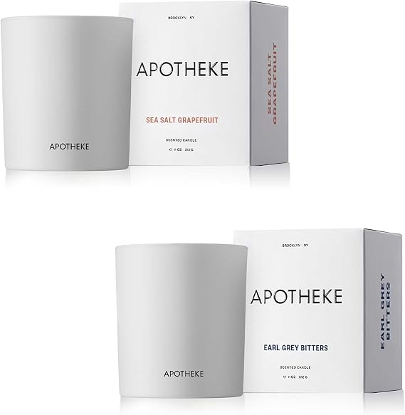 Apotheke Scented Candle Bundle - Earl Grey & Sea Salt Grapefruit | Home Fragrance, Gift Set, Long-Lasting Fragrance, Perfume-Grade Essential Oils
