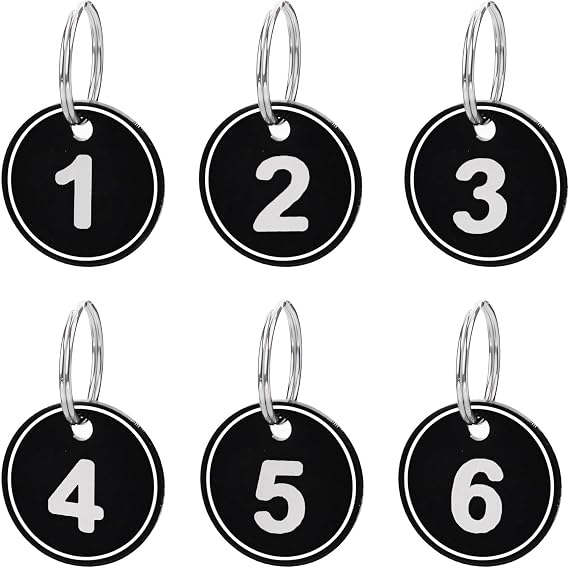 Aspire ABS Number ID Tags Keychains, Numbered Key Rings, Metal Key Tag Set, Pack of 50, Black 1 to 50