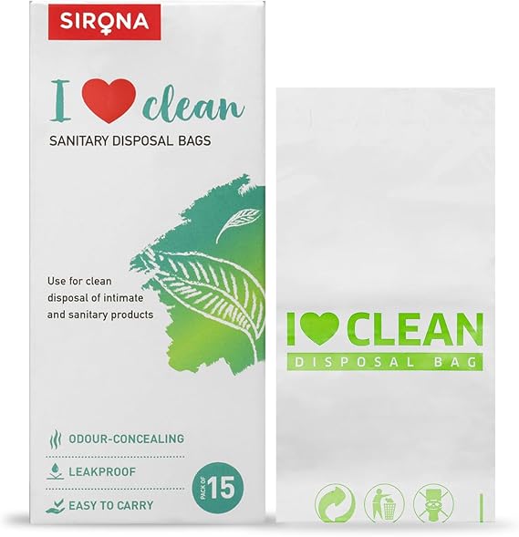 Sirona Personal Disposal Bags 15 Bags for Discreet Tampons, Sanitary Pads/Napkin, Panty Liners, Tampons & Condoms | Menstrual Care and Hygiene Products