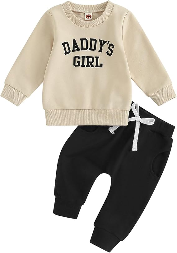 Newborn Baby Girl Outfits Daddys Girl Sweatshirt Long Sleeve T-Shirt Tops Pants Set Sweatsuit Toddler Fall Clothes