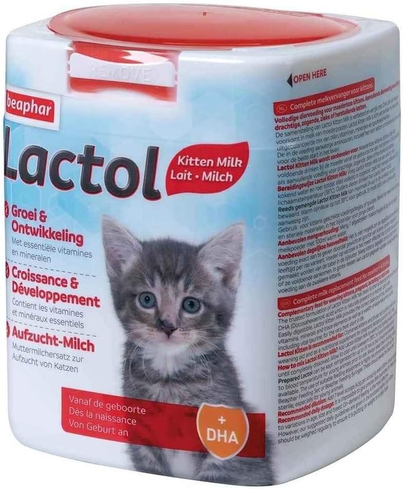 Beaphar - LACTOL - Formula milk powder - Enriched with DHA protein source - For unweaned kitten, pregnant or nursing female and elderly or sick cats - 500g