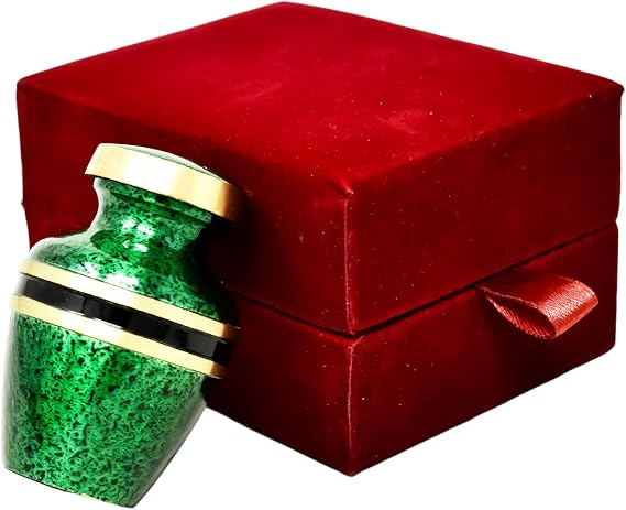 Mini Keepsake Cremation Urns for Human Ashes Decorative, Urns for Adults, Mom & Dad Funeral Urns for Little Keepsakes - with Velvet Case (Green Brass)