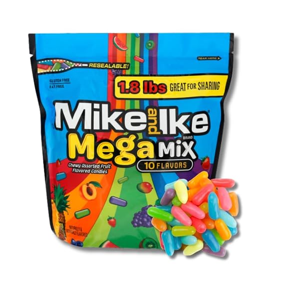 Mike & Ike - Mega Mix - Assorted Chewy Candies - 1.8 LB Resealable Bag