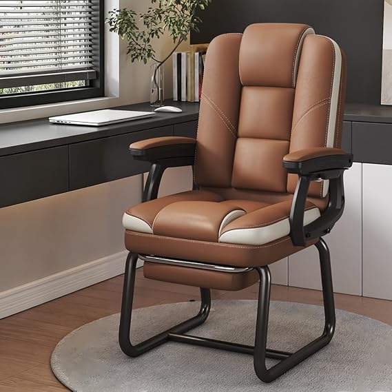 Tiltable Executive Office Chair, Ergonomic Computer Chair with Comfortable Cushion and Footrest, No Wheels Waiting Room Chairs Home Desk Chair with Armrests(D)