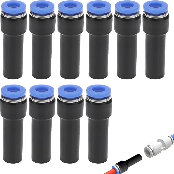 10 Pcs 8mm to 6mm Push Fit Pneumatic Stem Reducer Quick Connect Fittings | Durable PBT plastic construction, 360° rotatable leak-proof design for compressed air systems and industrial automation