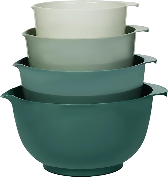 BoxedHome Mixing Bowls with Easy Pour Spout, Non-Slip Base, Large 4.3L, 3.3L, 2.3L, 1.6L, Nesting Salad Bowls for Kitchen Storage, BPA-Free, Dishwasher &amp; Microwave Safe, Ideal for Baking, Green Ombre