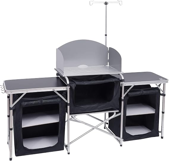 Nice C Camping Table, Storage Camping with Solar Panels Camping Kitchen Table, Upgrade Light Stand and 3 Organizers