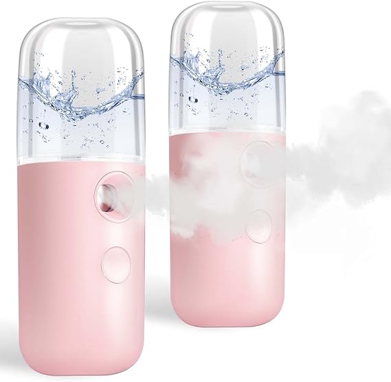 GIVERARE ナノフェイシャルスチーマー ハンディミニミスター USB充電式ミストスプレー 30ml ビジュアルウォータータンク 保湿&保湿 顔 スキンケア まつげエクステ用 ピンク 2個パック