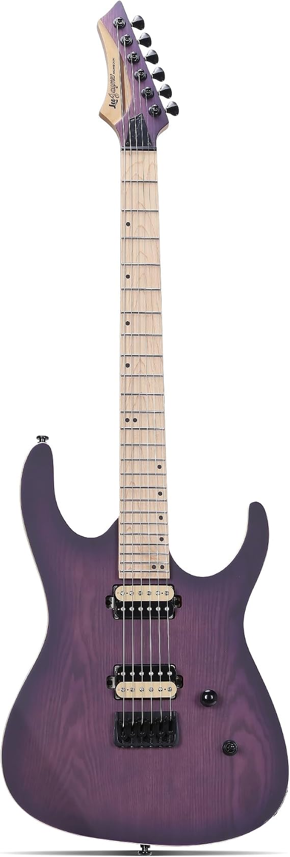 Leo Jaymz Monsoon Series 24-Fret Electric Guitar with Mahogany Body, Walnut/Maple Neck, Stainless Steel Frets, Dual Humbuckers, 3-Way Toggle Switch,Bald Shredder Special Edition (Purple Ash)