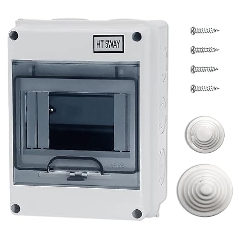 IP65 ABS Transparent Cover Electrical Box, 5 Way Waterproof Distribution Protection Box for Circuit Breaker Indoor on The Wall, Din Rail Box Power Switch Control Junction Box