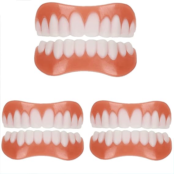 Dentures Comfortable Cosmetic Veneer Whitening Temporary Prosthesis Teeth Top and Bottom False Teeth Silicone Dental Prostheses for Men Women,3pairs [Energy Class A]