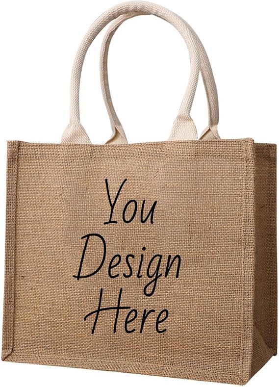 Maylrvjv Personalized Jute Burlap Tote Bag, Add Your Text/Name, Reusable Handbags, Custom Gift Bag