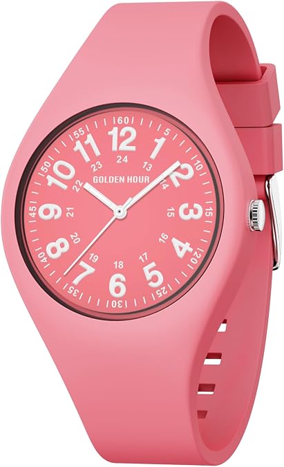 GOLDEN HOUR Waterproof Sports Analog Unisex Watches for Nurse Medical Professionals, Students - Military Time Glowing Easy to Read Dial, Jelly Silicone Strap