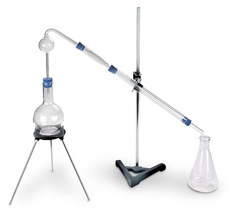 American Educational 7-400-2 Distilling Apparatus, Includes Liebig Condenser, Kjeldahl Bulb, Flasks, and Supports