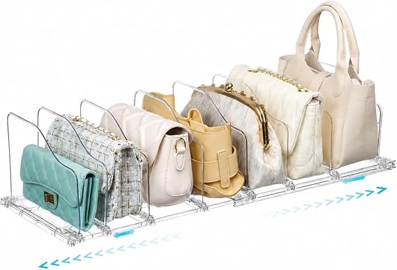 Vtopmart Adjustable Purse Organizer with Expandable Base & Sliding Dividers | 1 Extendable Base & 8 Slide-Freely Dividers, Fits Small bag, Handbags, Keeps Bag Upright & Visible, Maximize Closet Spacing