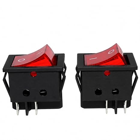 2PCS Power Heat Press Rocker Power Switch 30A 250V 4 Pin 2 Position ON/Off Rocker Toggle Switch Red Button with Light