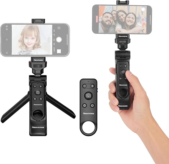 Newmowa Foldable Remote Shutter Tripod for iPhone 6.7 Inch(iOS 15 Above) | with Detachable Wireless Remote Control for iPhone Video Photo Shooting/Zooming/Lens Switching