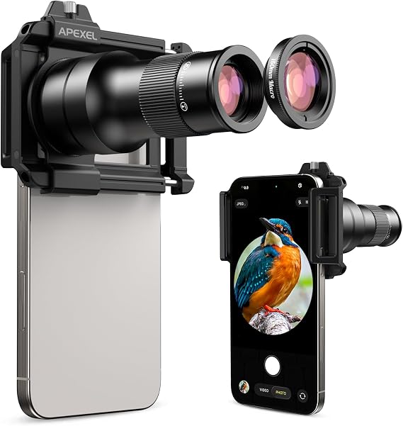 APEXEL 6X Telephoto & 150mm Macro 2-in-1 Lens for iPhone and Android