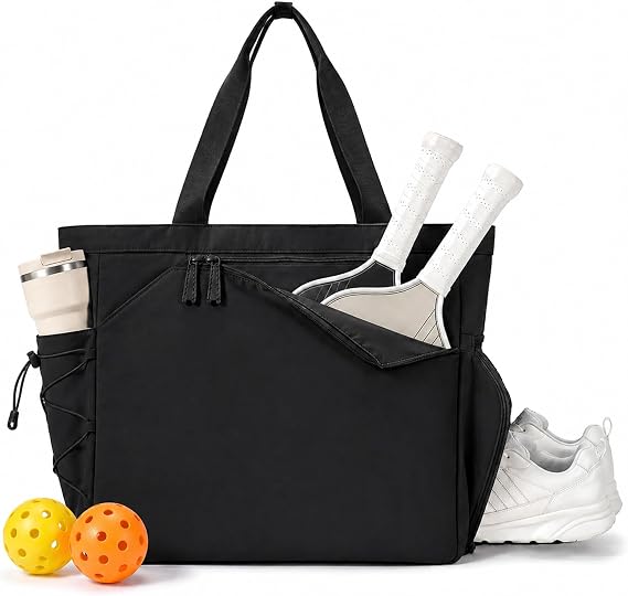 Pickleball Bag with Shoe Compartment,Large Pickleball Bag Holds 2-4 Rackets | Pickleball Tote Bag with Side Pockets for Water Bottle, Pickleball Gifts, Water-Resistant & Lightweight