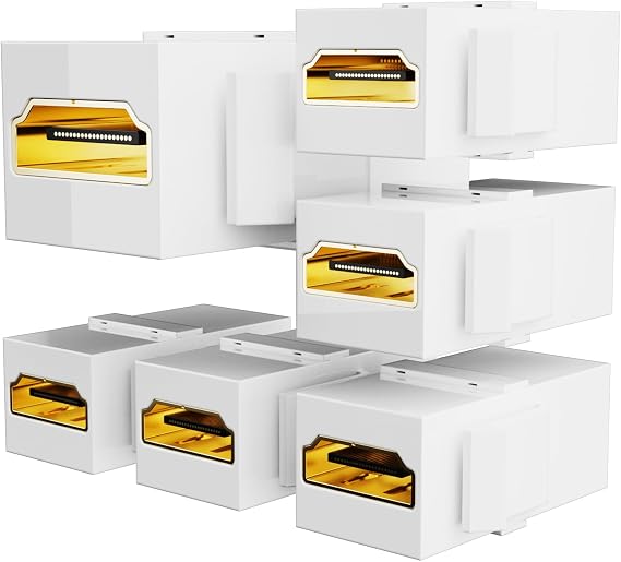 PANPEO 6-Pack HDMI Keystone, HDMI Keystone Jack 4K Female to Female Adapter Support All 3D, 4K - Gold-Plated (6 Pack - White)