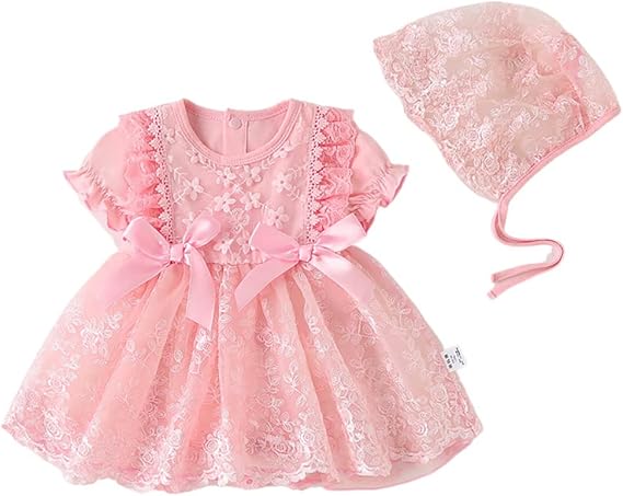 Newborn Infant Baby Girl Toddler Christmas Birthday Outfits Flower Print Soft Christening Baptism Dress with Bonnet