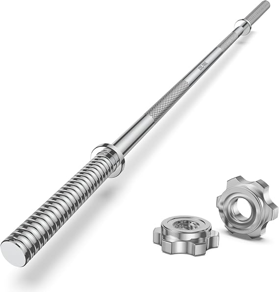 Weight Lifting Bar 57", 1" Standard Straight Barbell Bars Olympic for Home Gym Weight lifting/Strength Training/Squat/Bench Press/Deadlift/Lunges/Hip Thrusts, 2 Star Collars (480lb Weight Capacity)