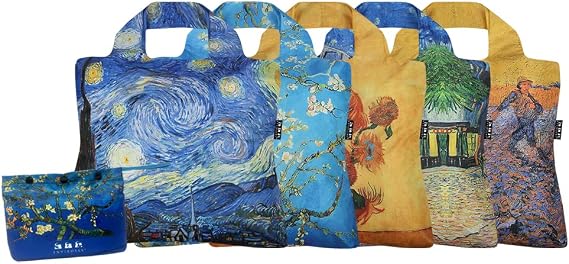 Envirosax Van Gogh Foldable Reusable Grocery Bag Full Pouch Set of 5 | Lightweight Durable water-resistant Washable