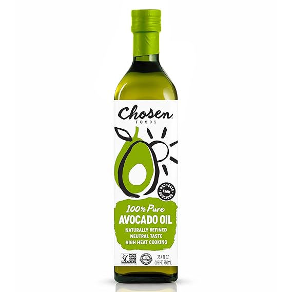Chosen Foods Avocado Oil, 25.4 Fl Oz - All Purpose Cooking Oil made from 100% Pure Avocados - Non-GMO, Gluten-Free, Keto Friendly, Glyphosate Free - 750mL (Pack Of 1)