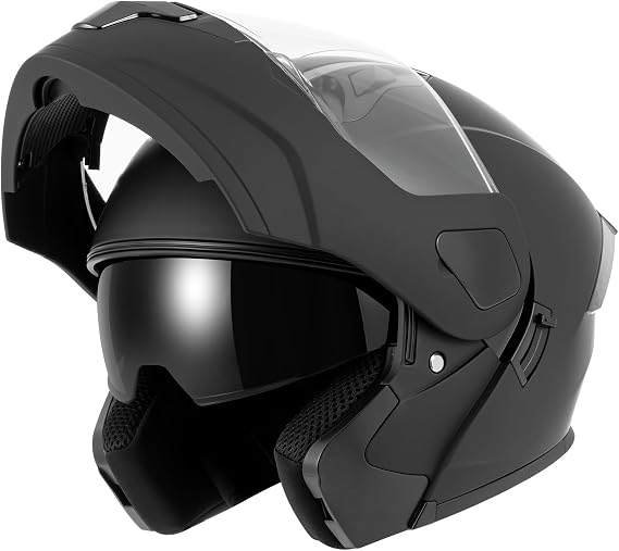 SPARK Adult Modular Motorcycle Helmet Dot Certified Flip-Up Dual Visor Full Face Helmets for Men & Women Moto ATV UTV Snowmobile ADV Four Wheeler Street Bike (Black, Large)