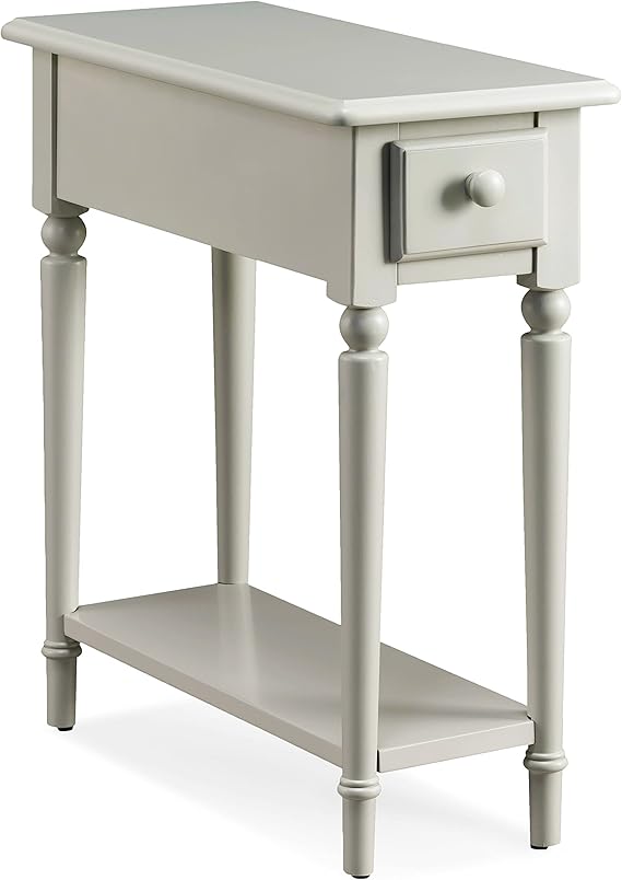 Leick Home Coastal End Table, Solid Wood, 1 Drawer, Bottom Display Shelf, Easy-Assembly, For Living Room/Bedroom, Greige, 23.5 in. L x 10.0 in. W x 24.0 in. H, 20017-GR