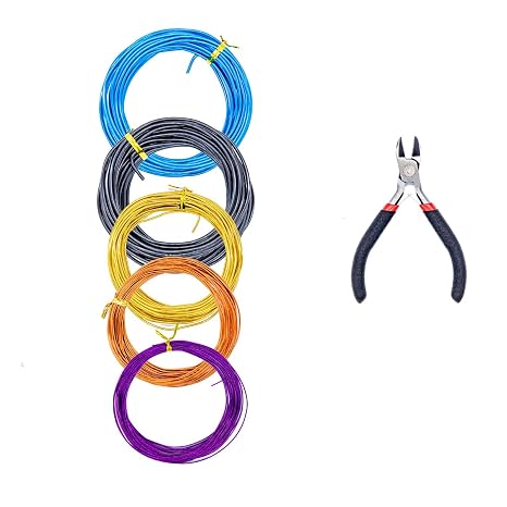 5 Rolls Aluminum Bonsai Training Wire with Wire Cutter, 164ft Total 0.8/1/ 1.5/2/2.5mm Anodized Wire Tool Kit for Holding Bonsai Trees Indoor Garden DIY Branches Small Trunks