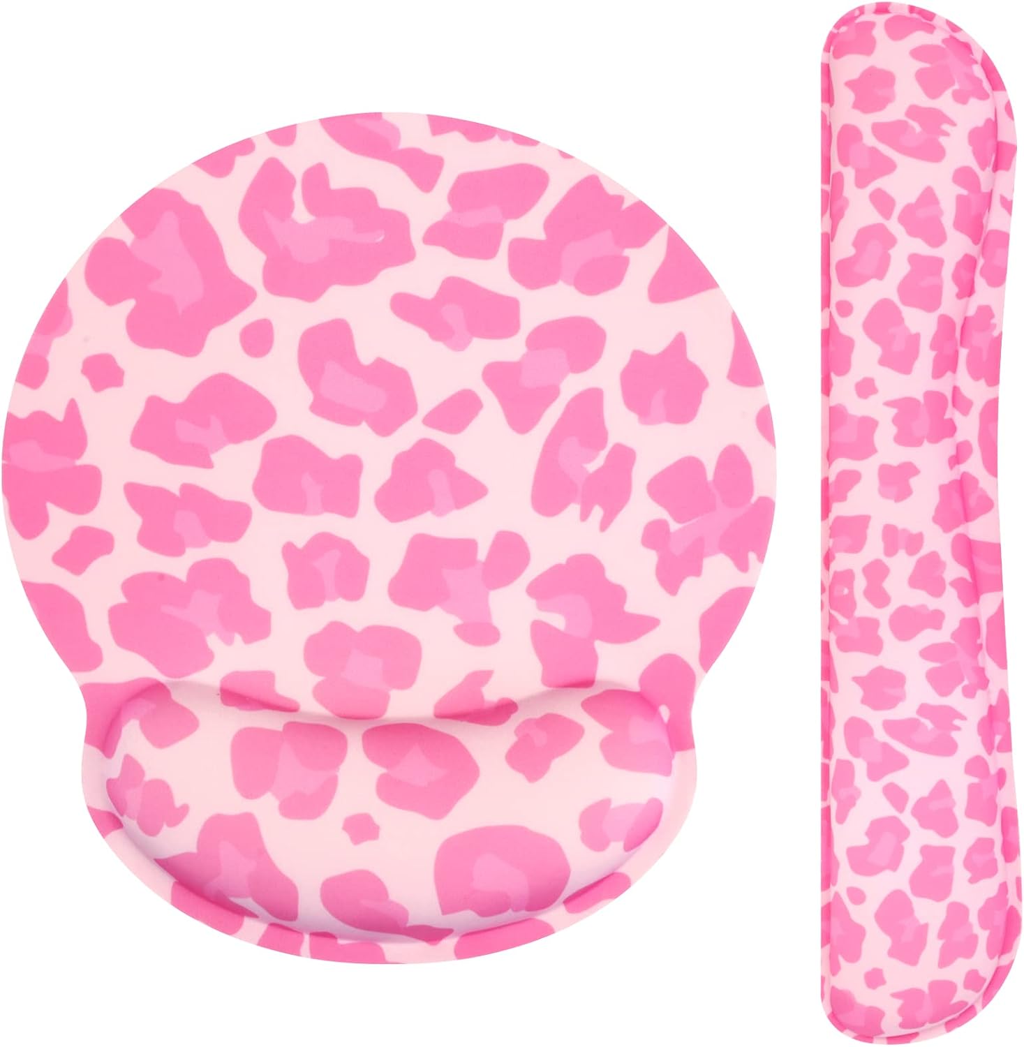 Seorsok Cute Mouse Pad Wrist Support Keyboard Wrist Rest Set, Ergonomic Mouse Pad with Non-Slip Base for Office Gaming Working Computers,Easy Typing & Pain Relief Mouse Mat,Pink Leopard