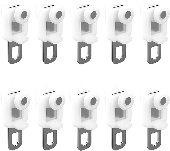 LIYI929GP 10PCS Heavy Duty Curtain Track Roller Hook Rail Runner, White Plastic &amp; Stainless Steel, Silent, Double-Wheel, Curtain Glider Accessories