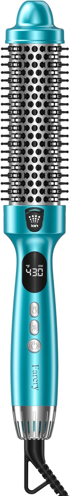 Farery Thermal Brush Extra Long Barrel with Cool Air, 1.5 Inch Heated Round Curling Brush for Big Bouncy Curls, Ceramic Curling Wand for Medium & Long Hair, 9 Adjustable Temps, Dual Voltage