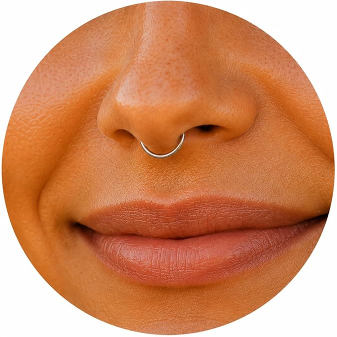 Lugasis FINE JEWELRY Silver Fake Septum Ring - Thin Small 20 Gauge 8mm Faux Septum Piercing - 925 Sterling Silver Fake Septum Rings For Women - Tiny Clip On Septum Hoop - No Piercing Needed
