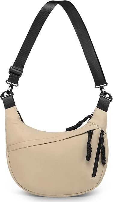Crescent Crossbody Bags for Women, Arch Moon Dumpling Sling Bag, Lightweight Nylon Purse for Travel, White
